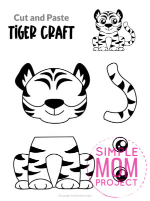 printable cut and paste safari and jungle craft for kids preschoolers toddlers kindergarten tiger