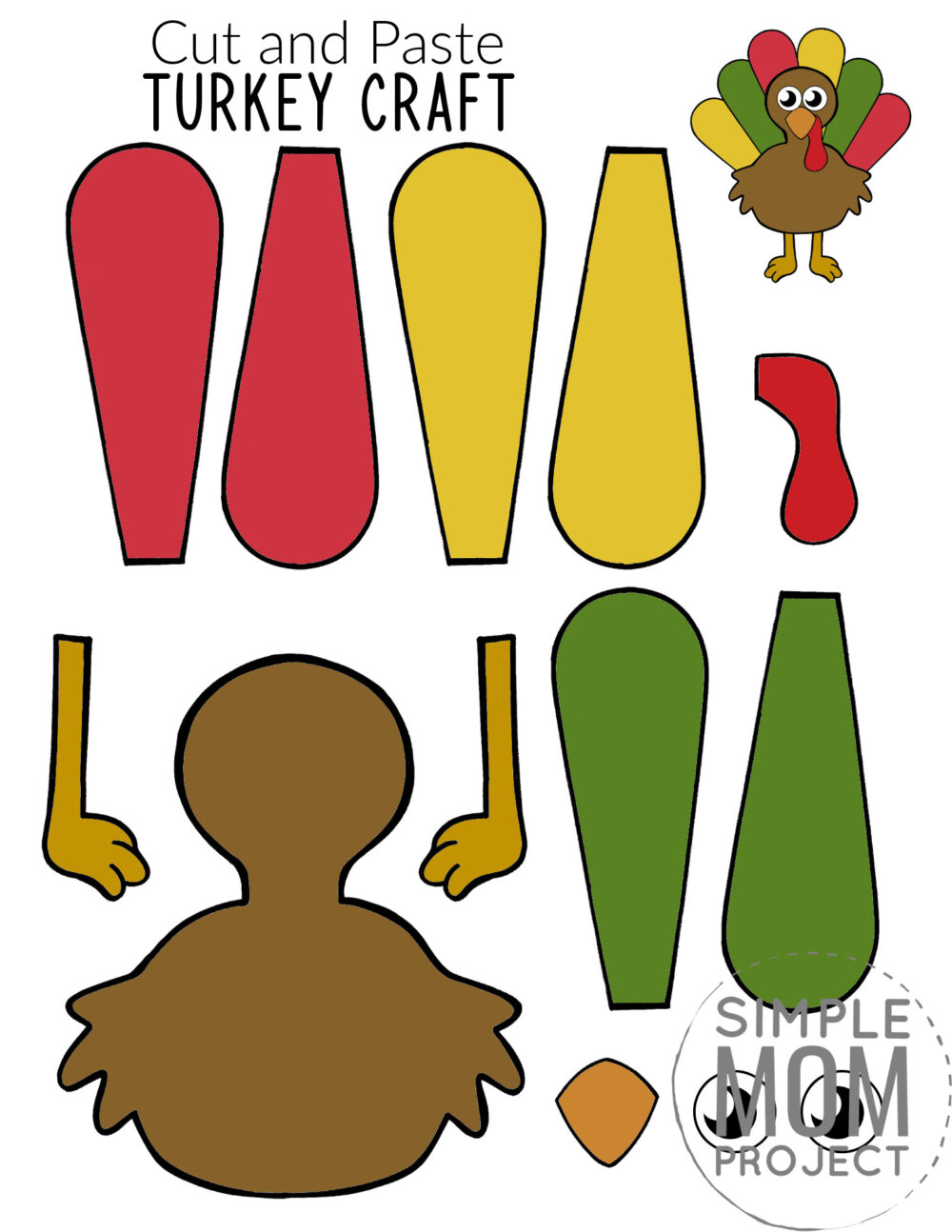 Printable Turkey Craft for Kids, preschoolers toddlers and kindergartners 3