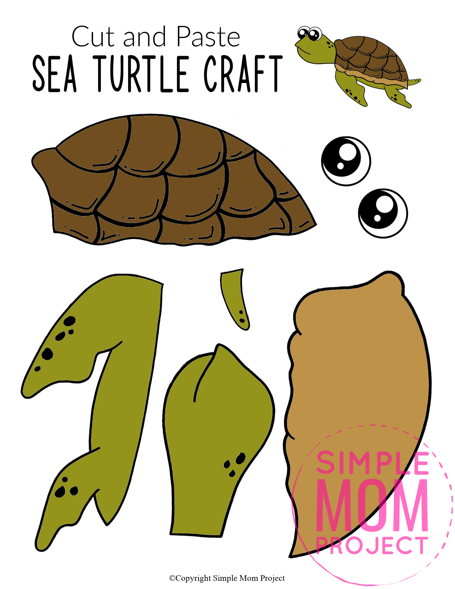 Printable Turtle Ocean Animal Craft for Kids, preschoolers and toddlers sea turtle template 3