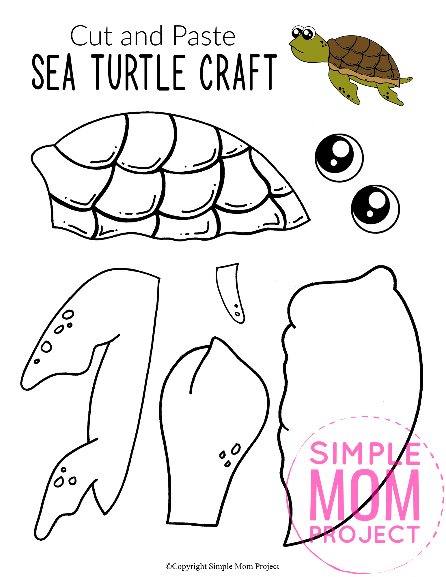 Printable Turtle Ocean Animal Craft for Kids, preschoolers and toddlers sea turtle template 4