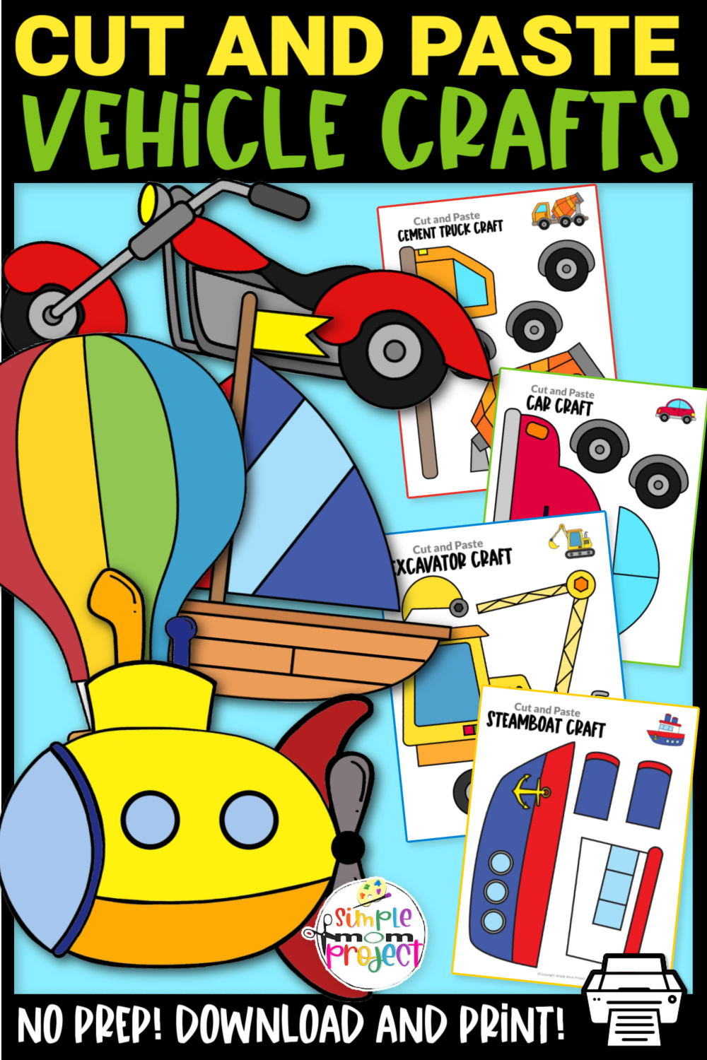 Printable Vehicle Transportation Car Crafts for Kids Preschool Toddler Kindergarten School Full Colored 2