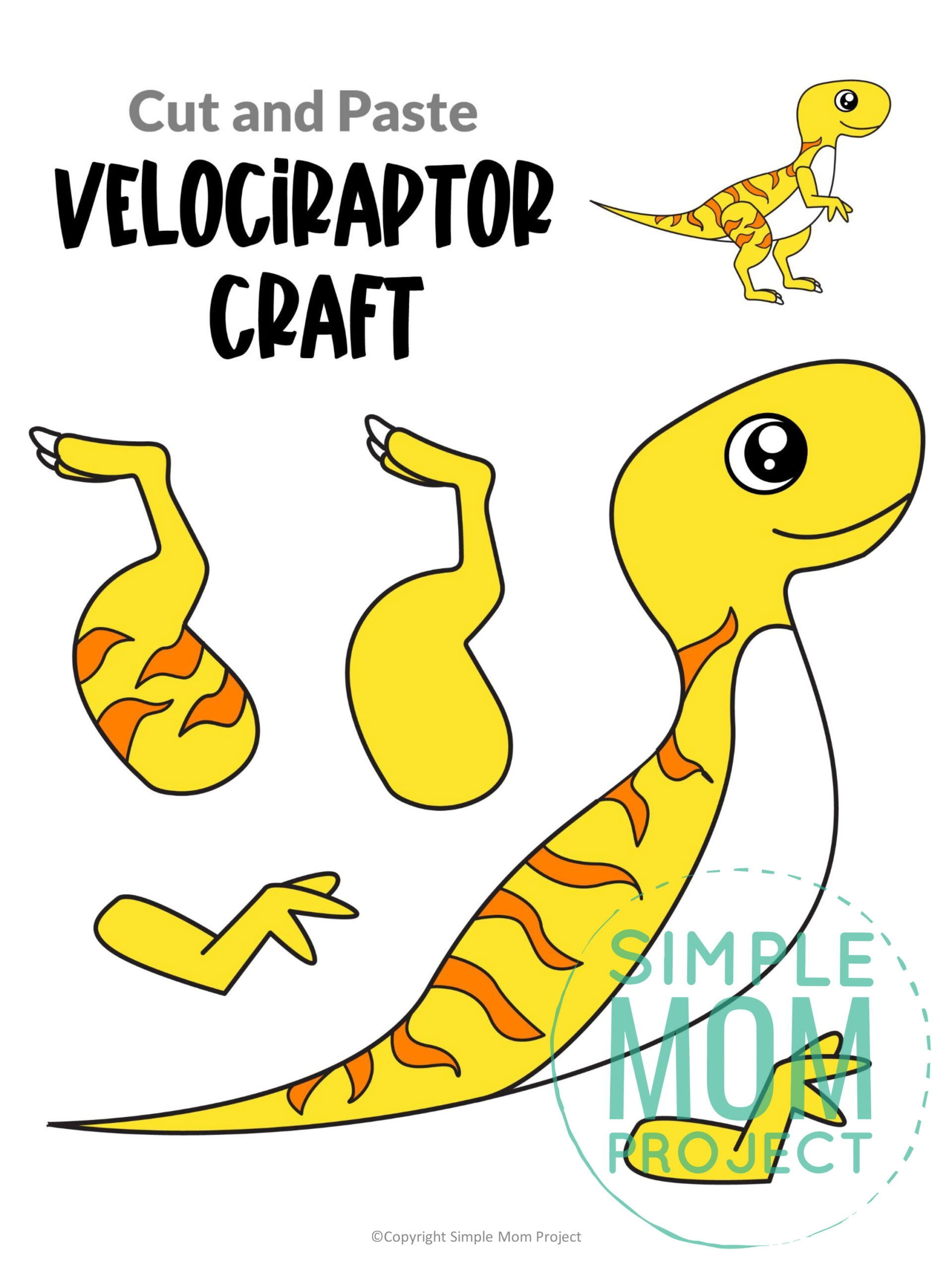 velociraptor cut and paste craft for kids, preschoolers, toddlers