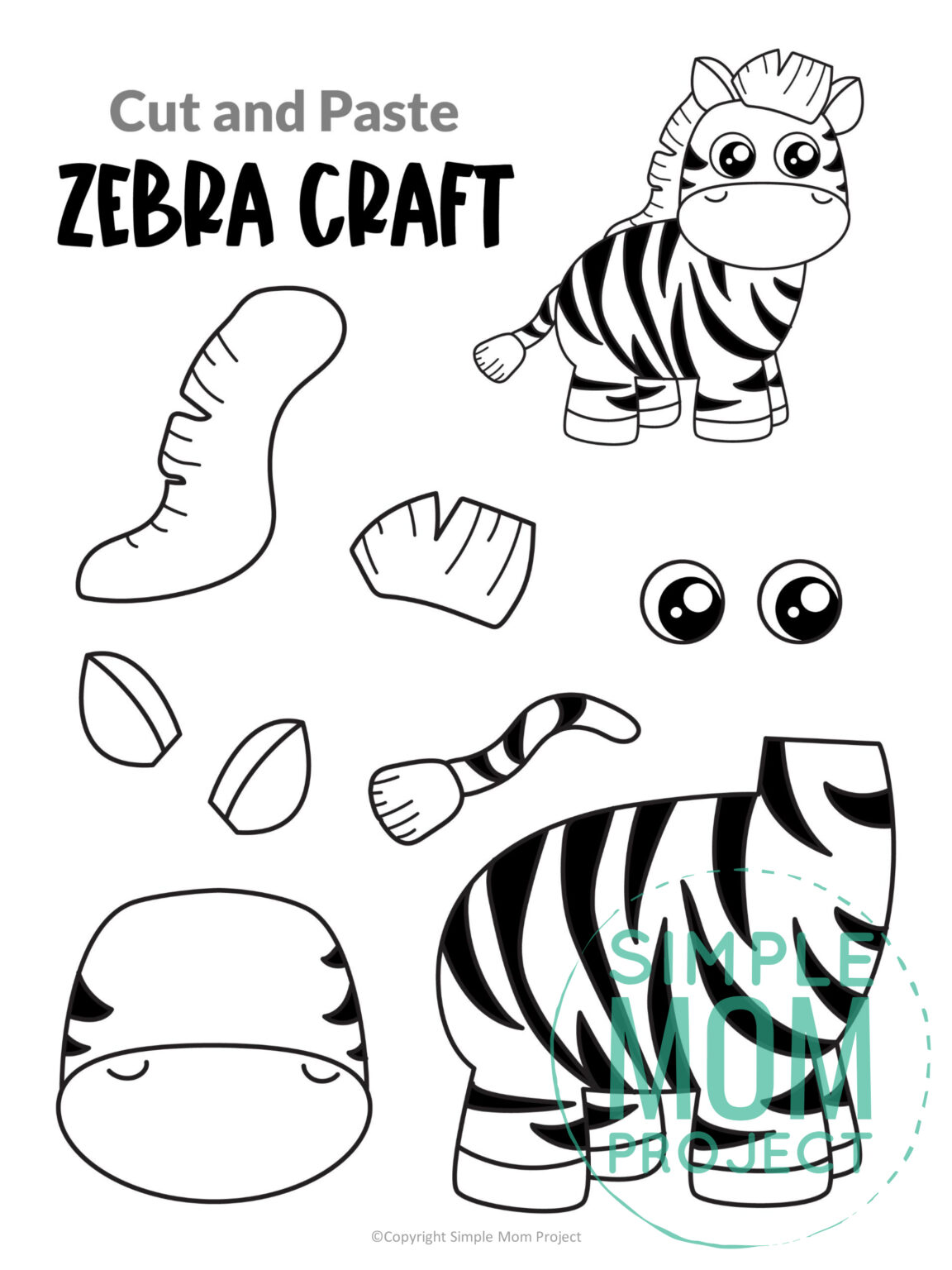 Black And White Safari Animal Cut And Paste Craft Templates Simple