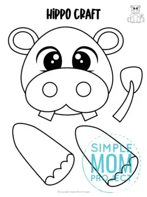 Printable Zoo Animal Hippo Paper Bag Puppet Craft for Kids, preschoolers, toddlers and kindergartners 5
