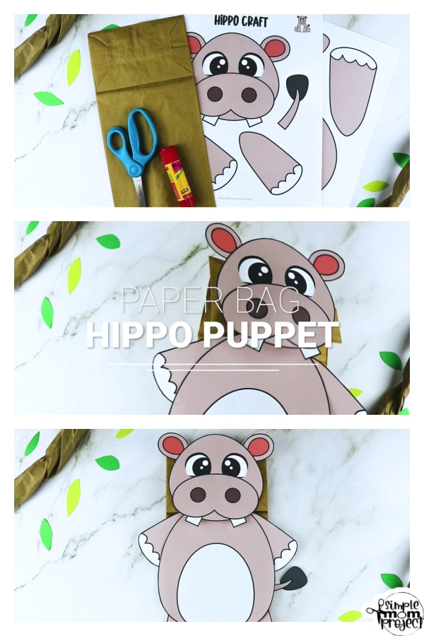 Printable Zoo Animal Hippo Paper Bag Puppet Craft for Kids, preschoolers, toddlers and kindergartners 5