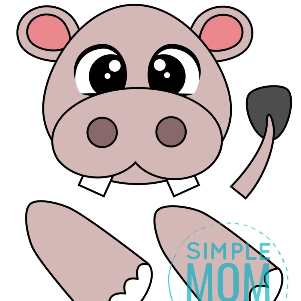Printable Zoo Animal Hippo Paper Bag Puppet Craft for Kids, preschoolers, toddlers and kindergartners 5
