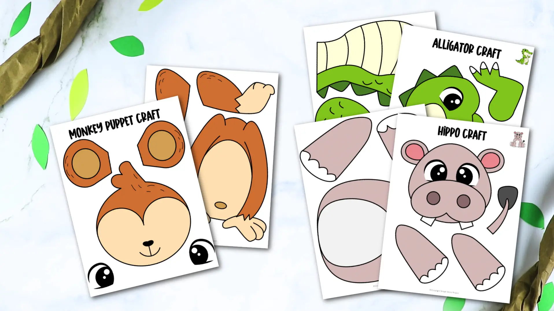 Printable Zoo Animal Paper Bag Puppets for Kids preschooler kindergarten elementary zoo animal template puppets 2