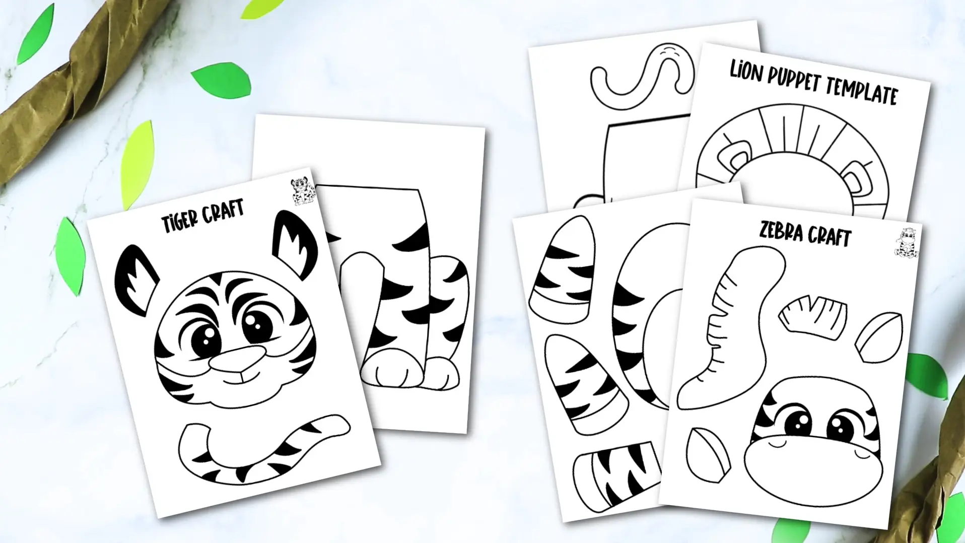 Printable Zoo Animal Paper Bag Puppets for Kids preschooler kindergarten elementary zoo animal template puppets 2