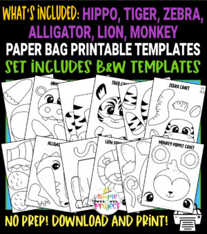 Diy paper bag crafts are so much fun! Use our printable zoo animal hand puppets in your next rainy day craft or classroom activity! Kids of all ages will love making these simple but creative zoo animal paper bag puppets!