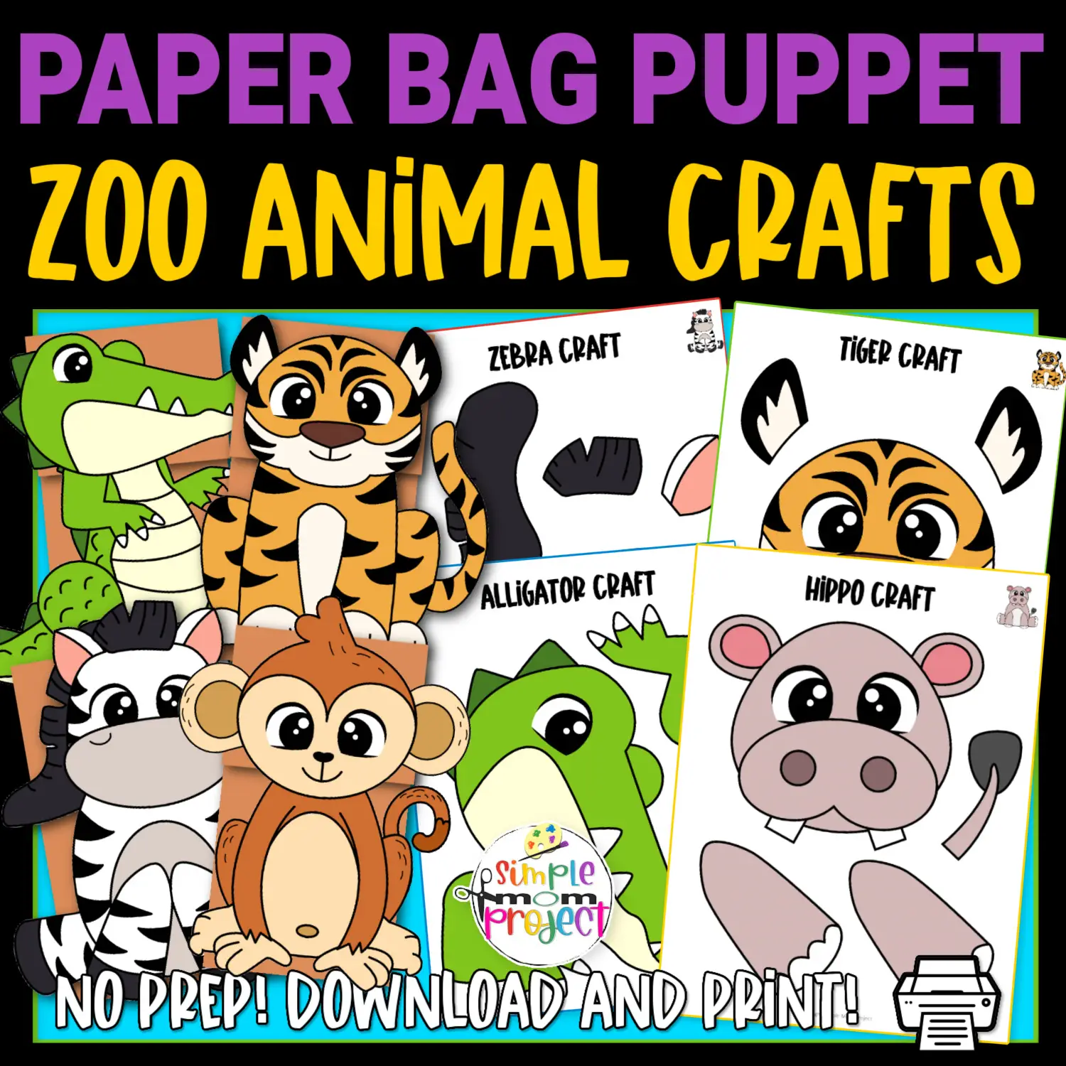 Are you looking for printable zoo animal puppets? These easy, full colored zoo animals are perfect for kids of any age, but especially preschool, toddler, and kindergarten students! From a zebra to a monkey, these hand puppet zoo animals will surely make your kids smile!