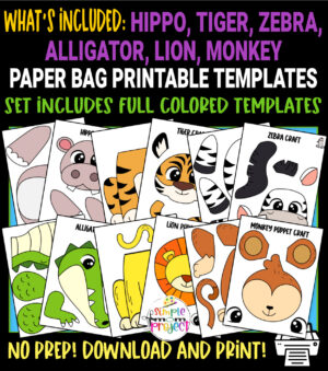 Are you looking for printable zoo animal puppets? These easy, full colored zoo animals are perfect for kids of any age, but especially preschool, toddler, and kindergarten students! From a zebra to a monkey, these hand puppet zoo animals will surely make your kids smile!