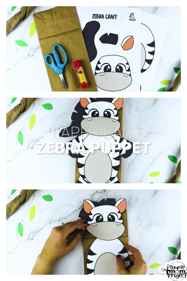 Printable Zoo Animal Zebra Paper Bag Puppet Craft for Kids, preschoolers, toddlers and kindergartners 5