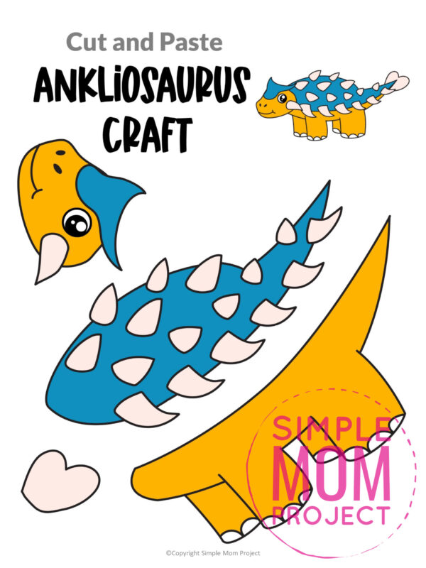 ankylosaurs cut and paste craft for kids, preschoolers, toddlers