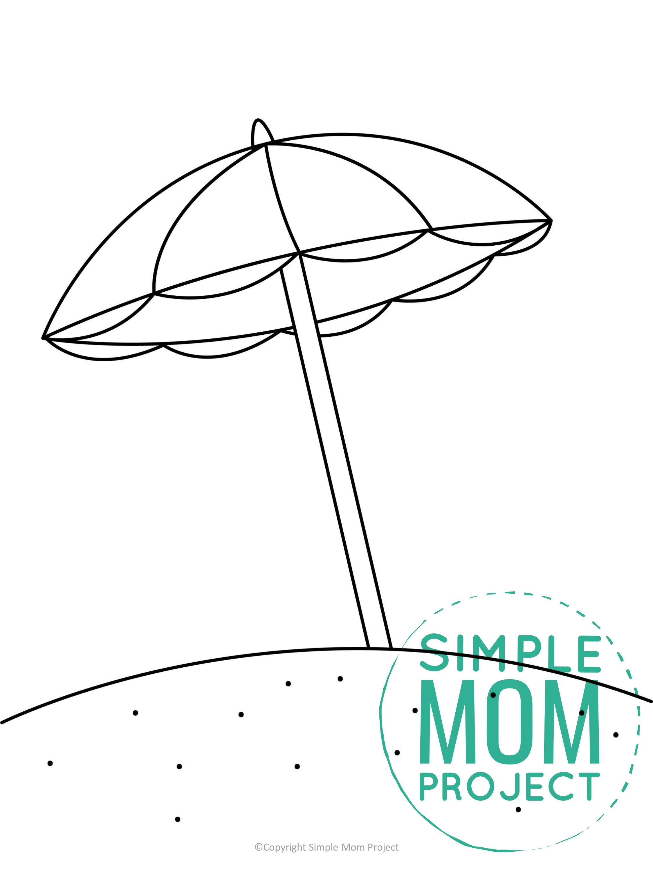 Printable Summer Beach Umbrella Template for Kids, preschooler and toddler 2