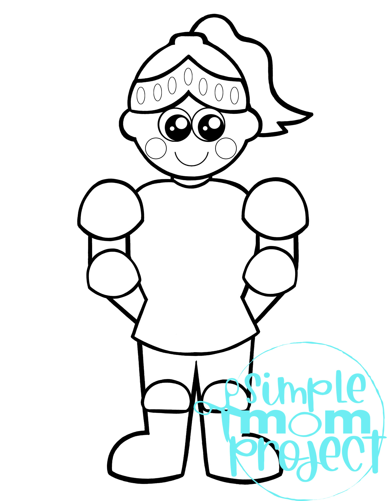 Printable royal knight Template Coloring Page for kids preschoolers and toddlers 1