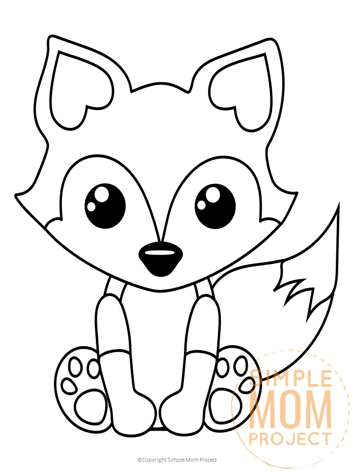 Printable woodland arctic and baby fox coloring page for kids watermark