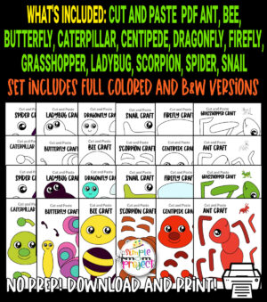 Looking for the easy bug character crafts for your preschoolers or toddlers? These cute insect crafts have fun cut and paste templates to keep toddlers, preschoolers or even big kids amused for hours! Including our popular ant craft, butterfly craft, caterpillar craft and bumblebee craft and many more these are sure to be a big hit with your kids for fun craft activities or even homeschooling lessons. Click now to grab these awesome bug craft templates today.