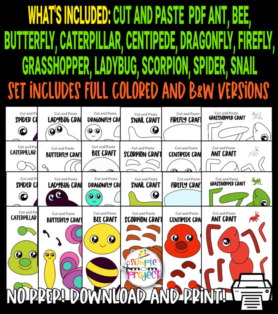 24 Easy and Fun Insect and Bug Cut and Paste Craft Instant Printable ...