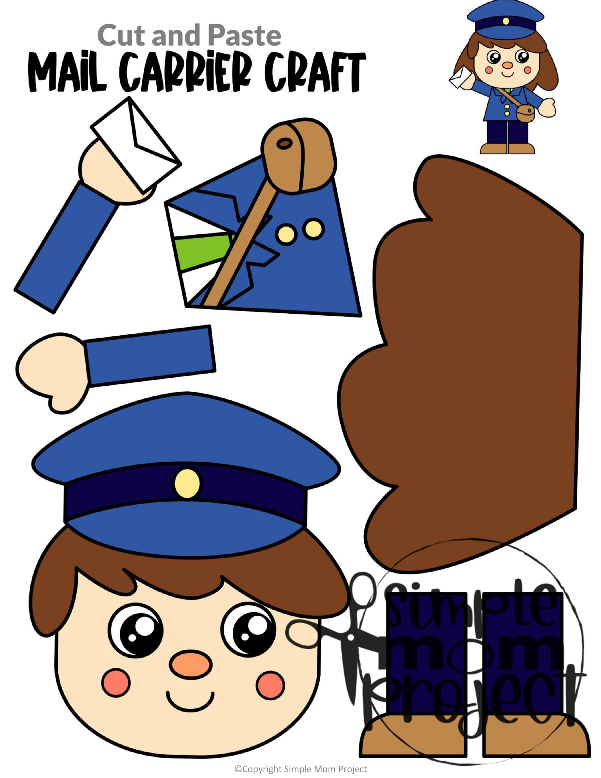 printable mail carrier craft community helper for kids, preschoolers, toddlers and kindergartners 12