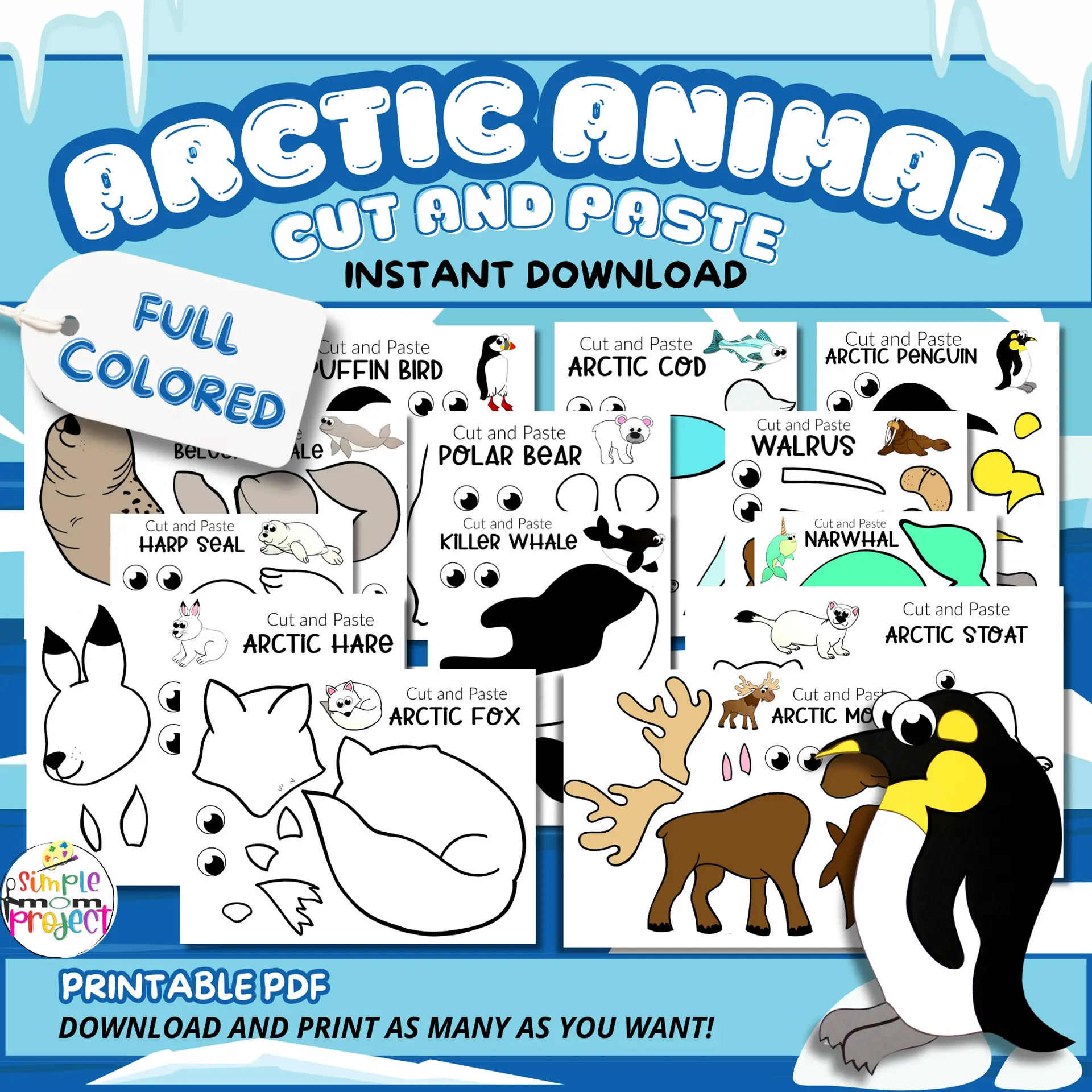 Winter’s just around the corner, so keep your kids warm inside with an adorable series of printable Arctic Animal Crafts. From Penguins & Seals, Foxes to Whales, there’s so many Arctic Animals to choose from! These full colored, simple cut & paste Arctic Animal crafts are fun art projects for toddlers or preschoolers & bring joy to homeschool activities. Click here to grab your full colored Arctic Animal Crafts today!