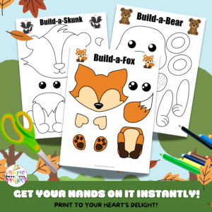 Looking for a fun toddler activity to dive into with your little ones? Tap here to snag some adorable woodland animal templates for a crafty adventure! Jazz them up with autumn treasures like leaves, pine cones, and acorns. Stick them on a paper plate, cardboard, or even a toilet paper roll for instant fall vibes at home. These forest critter creations are a hit with kids of all ages, from tots to kindergarteners and beyond!