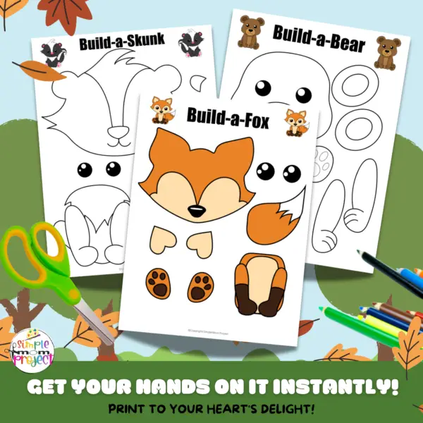 Looking for a fun toddler activity to dive into with your little ones? Tap here to snag some adorable woodland animal templates for a crafty adventure! Jazz them up with autumn treasures like leaves, pine cones, and acorns. Stick them on a paper plate, cardboard, or even a toilet paper roll for instant fall vibes at home. These forest critter creations are a hit with kids of all ages, from tots to kindergarteners and beyond!