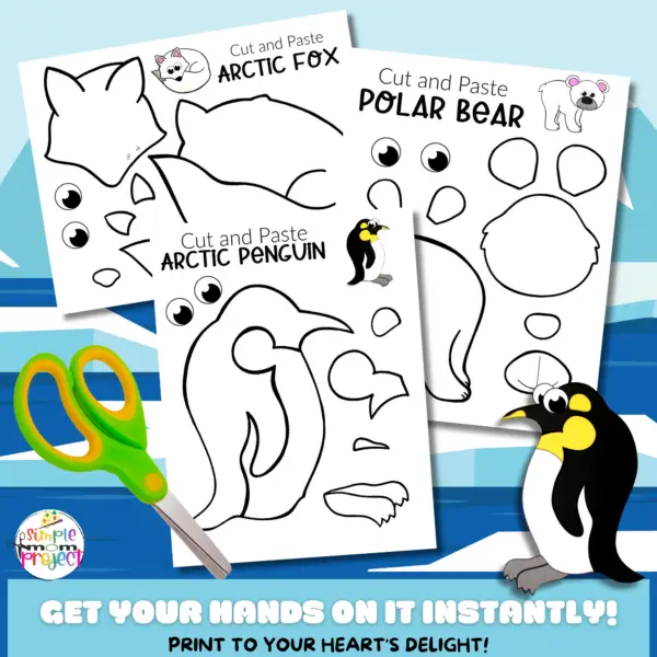 Winter’s just around the corner, so keep your kids warm inside with an adorable series of printable Arctic Animal Crafts. From Penguins & Seals, Foxes to Whales, there’s so many Arctic Animals to choose from! These black and white, simple cut & paste Arctic Animal crafts are fun art projects for toddlers or preschoolers & bring joy to homeschool activities. Click here to grab your blank Arctic Animal Crafts today!