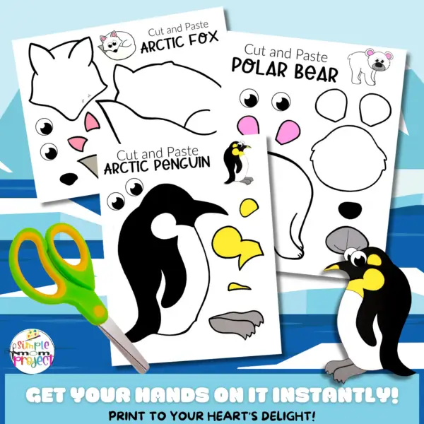 Winter’s just around the corner, so keep your kids warm inside with an adorable series of printable Arctic Animal Crafts. From Penguins & Seals, Foxes to Whales, there’s so many Arctic Animals to choose from! These black and white and full colored, simple cut & paste Arctic Animal crafts are fun art projects for toddlers or preschoolers & bring joy to homeschool activities. Click here to grab your blank and full colored Arctic Animal Craft bundle today!