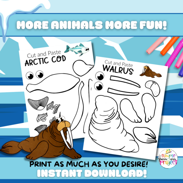 Winter’s just around the corner, so keep your kids warm inside with an adorable series of printable Arctic Animal Crafts. From Penguins & Seals, Foxes to Whales, there’s so many Arctic Animals to choose from! These black and white, simple cut & paste Arctic Animal crafts are fun art projects for toddlers or preschoolers & bring joy to homeschool activities. Click here to grab your blank Arctic Animal Crafts today!