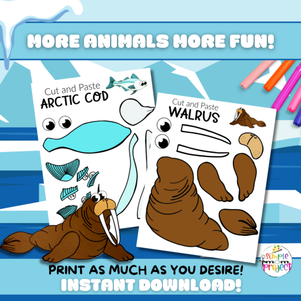 Winter’s just around the corner, so keep your kids warm inside with an adorable series of printable Arctic Animal Crafts. From Penguins & Seals, Foxes to Whales, there’s so many Arctic Animals to choose from! These full colored, simple cut & paste Arctic Animal crafts are fun art projects for toddlers or preschoolers & bring joy to homeschool activities. Click here to grab your full colored Arctic Animal Crafts today!