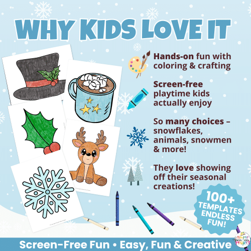 Add some frosty fun to your day with printable crafts for kids! Includes 100+ winter activities that promote creativity and screen-free learning. 🖍️⛄ #WinterCraftIdeas #SimpleMomProject