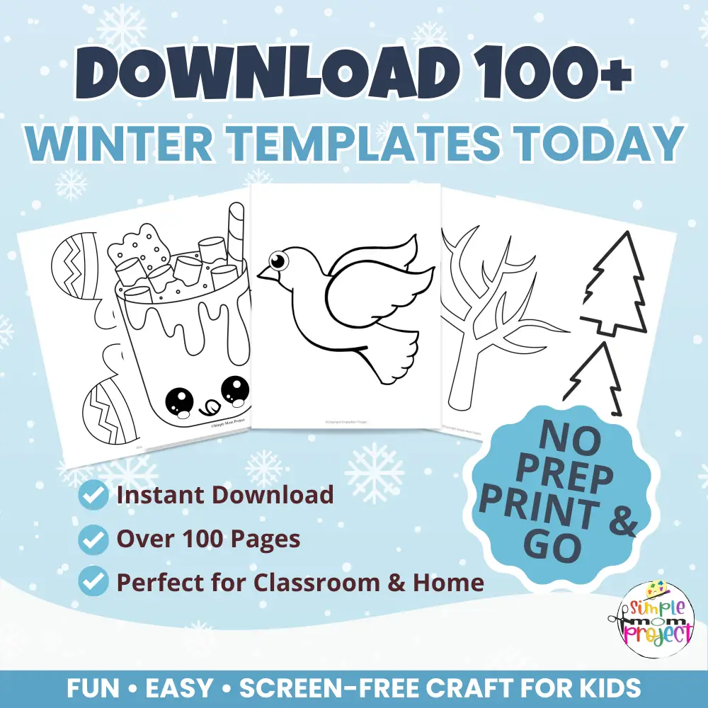 Keep your kids busy this winter with over 100 printable craft templates! These easy cut-and-paste winter activities are perfect for preschool, kindergarten, and homeschool fun. ❄️✂️ #WinterCrafts #PrintableActivities #SimpleMomProject