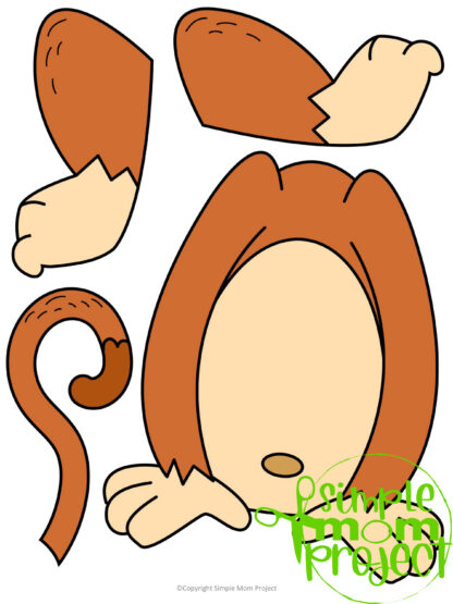 Printable Zoo Animal Monkey Paper Bag Puppet Craft for Kids, preschoolers, toddlers and kindergartners 4