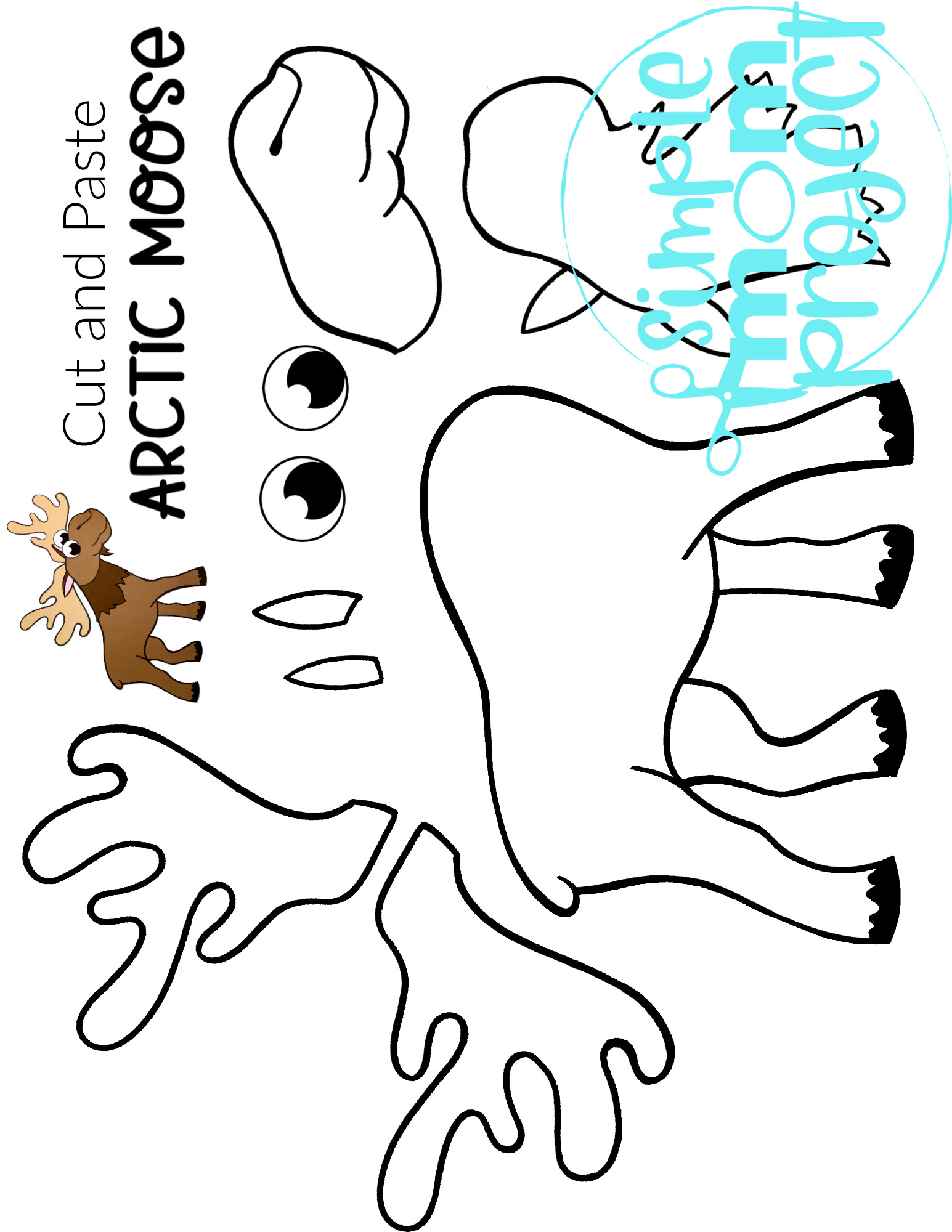 Printable Moose Arctic Animal Cut and Paste Crafts for Kids, kindergartners, preschoolers and toddlers