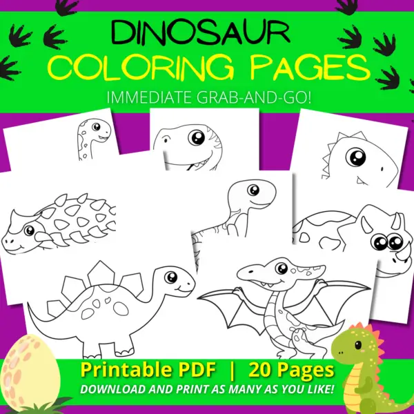 10 Adorable Dinosaur Printable Coloring Page Templates for Kids