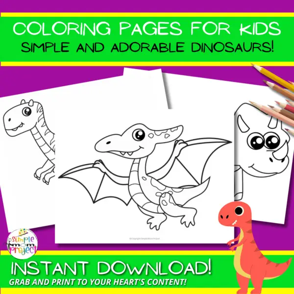 10 Adorable Dinosaur Printable Coloring Page Templates for Kids - Image 2