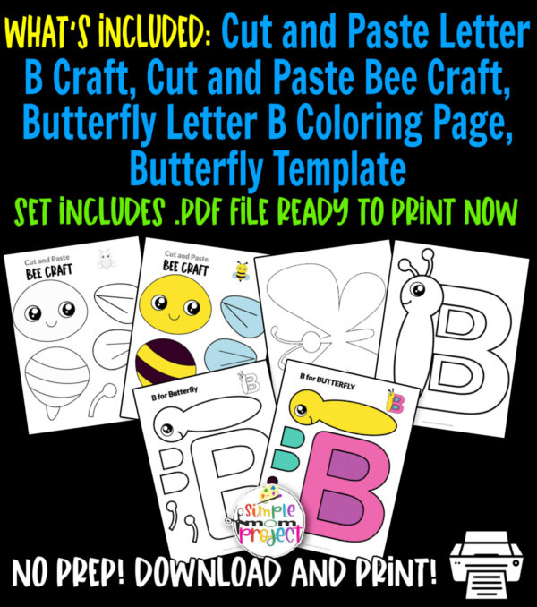 Download and purchase our printable letter B craft bundle for your toddlers, preschoolers, kindergarteners and elementary kids. Teach your students the B sound using our B for butterfly cut and paste craft, letter B coloring page and this fun bumblebee craft. This letter B craft bundle brings tons of fun for the whole class, kids will surely enjoy it!