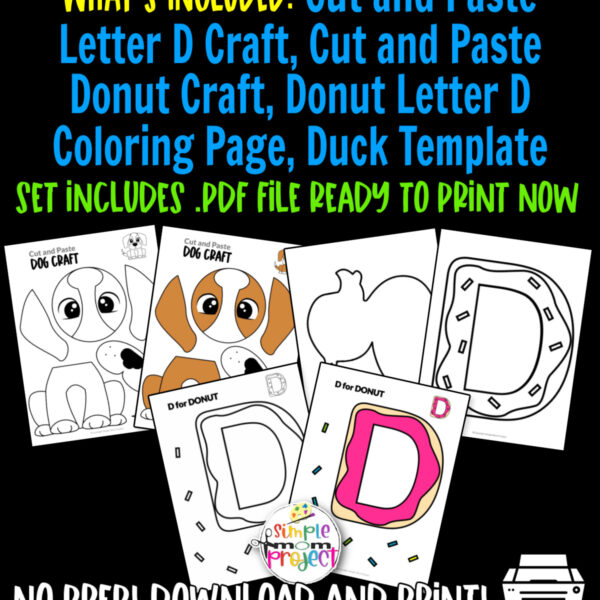 Grab our fun and easy printable letter D craft bundle for your kids. Teach your students the letter D with our D for donut cut and paste craft, dog craft and duck template. These fun activities will keep your kids’ little hands busy and motivated while developing fine motor skills. Print your copy now and share it with others today!