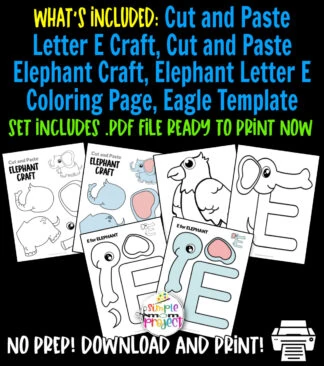 Click now to download and purchase our fun printable letter E craft bundle for your toddler, preschool and kindergarten kids. Kids will improve their letter recognition using our letter E for elephant craft, elephant cut and paste craft and eagle template. These printable letter E crafts brighten your child’s day with a little creativity and play. Get your copy now!