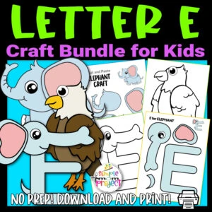 Click now to download and purchase our fun printable letter E craft bundle for your toddler, preschool and kindergarten kids. Kids will improve their letter recognition using our letter E for elephant craft, elephant cut and paste craft and eagle template. These printable letter E crafts brighten your child’s day with a little creativity and play. Get your copy now!