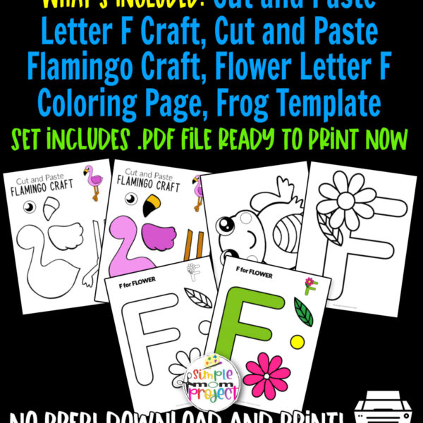 Grab our low-prep, fun printable letter F craft bundle for your little ones while they are stuck at home. Teach your kids the letter F sound with our F for flower cut and paste crafts, flamingo craft and frog template. Kids can work on their coloring, cutting and sticking skills with these printable letter F templates. Purchase your own letter F templates now!