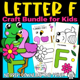 Grab our low-prep, fun printable letter F craft bundle for your little ones while they are stuck at home. Teach your kids the letter F sound with our F for flower cut and paste crafts, flamingo craft and frog template. Kids can work on their coloring, cutting and sticking skills with these printable letter F templates. Purchase your own letter F templates now!