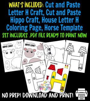 Get our easy printable letter H craft bundle to keep your toddler, preschool and kindergarten kids productive during the weekend. Teach your kids the letter H with our hippo cut and paste crafts, H is for house craft and a cute H for horse template. Kids will be able to recognize the letter H through this activity while developing their fine motor skills and creativity. Make sure to print your copy today!