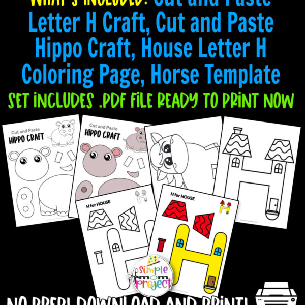 Get our easy printable letter H craft bundle to keep your toddler, preschool and kindergarten kids productive during the weekend. Teach your kids the letter H with our hippo cut and paste crafts, H is for house craft and a cute H for horse template. Kids will be able to recognize the letter H through this activity while developing their fine motor skills and creativity. Make sure to print your copy today!