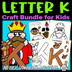 Let your kids use their creativity with our fun printable letter K craft bundle. Teach your students the K sound using our letter K for kangaroo crafts, king cut and paste crafts and letter K coloring page. It’s a fun and easy activity for kids that requires only a few supplies. Kids will love coloring, designing and making their own letter K template stand out. Click now to purchase your letter K craft bundle today!