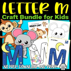 Grab our fun and easy printable letter M crafts for your children. It’s the ideal activity for teaching your little ones about letter M and simple words such as moon, monkey, mouse, etc. This printable letter M craft bundle includes letter M for moon crafts, monkey cut and paste crafts, letter M coloring page and a cute mouse template that kids will surely enjoy making. Make sure to print your copy now!