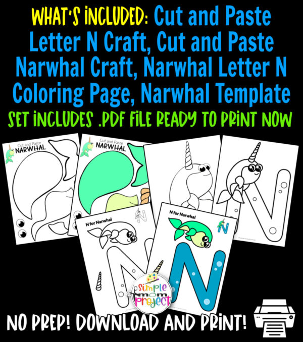 Get our simple printable letter N craft bundle for your toddlers, preschoolers and kindergarten kids. Teach your kids the letter N and all about narwhals with our letter N for narwhal crafts, cut and paste narwhal crafts and a basic narwhal template. Your kids will definitely enjoy making these craft projects that they can play with afterwards. Make sure to print your copy now!