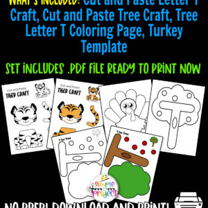 Purchase now our printable letter T craft bundle for your children. These printable letter T craft templates are perfect for kids who are learning their alphabet letters. This bundle includes letter S for snake craft, letter S coloring page, cut and paste seahorse craft and a lovely sunflower template. Be sure to print your copy today!