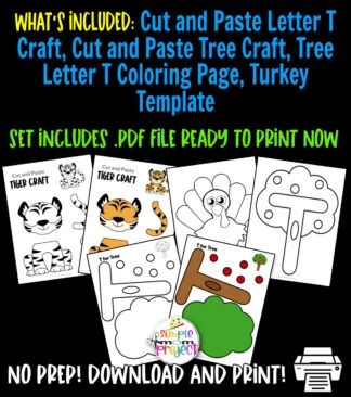 Purchase now our printable letter T craft bundle for your children. These printable letter T craft templates are perfect for kids who are learning their alphabet letters. This bundle includes letter S for snake craft, letter S coloring page, cut and paste seahorse craft and a lovely sunflower template. Be sure to print your copy today!