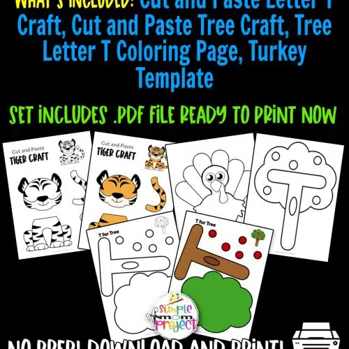 Purchase now our printable letter T craft bundle for your children. These printable letter T craft templates are perfect for kids who are learning their alphabet letters. This bundle includes letter S for snake craft, letter S coloring page, cut and paste seahorse craft and a lovely sunflower template. Be sure to print your copy today!